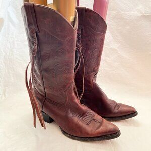 Pastizal western boots mens 9 brown leather tooled horses pointed toe fringe